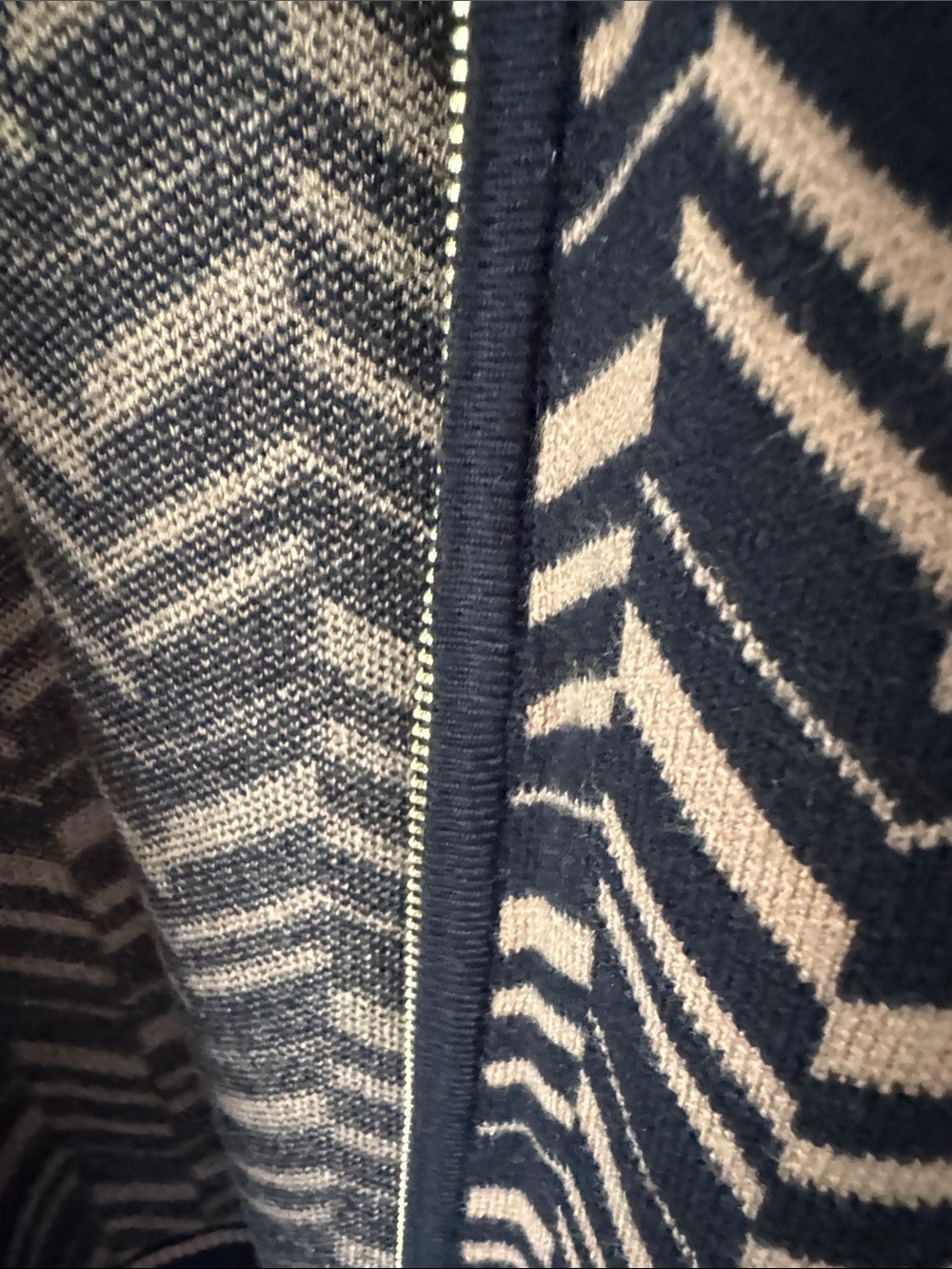 Anne Klein Black and Tan Geometric Zip-Front Turtleneck Sweater - Picture 4 of 9